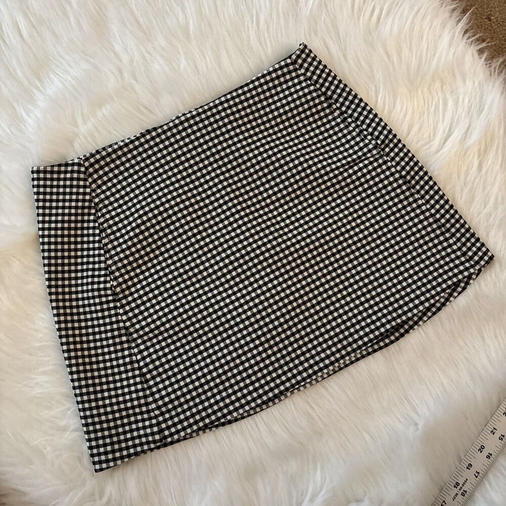 Urban Outfitters Womens Black White Gingham Mini Skirt High Rise Pockets M 510